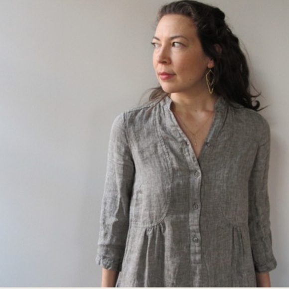 ANTHROPOLOGIE Nuthatch Artist Smock Dress Charcoal Linen - Picture 1 of 9